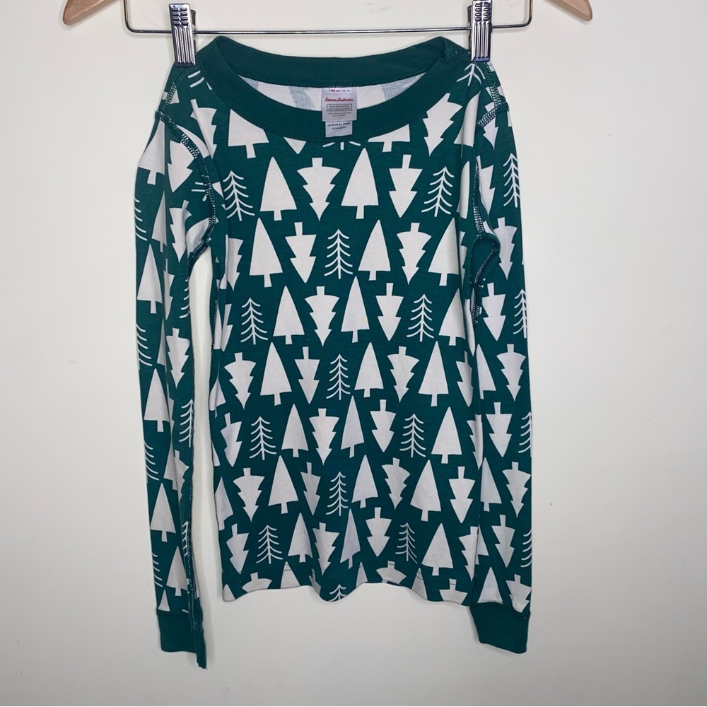 Hanna Andersson Size 10 Kids Forest Green and Creamy White Pajama Top